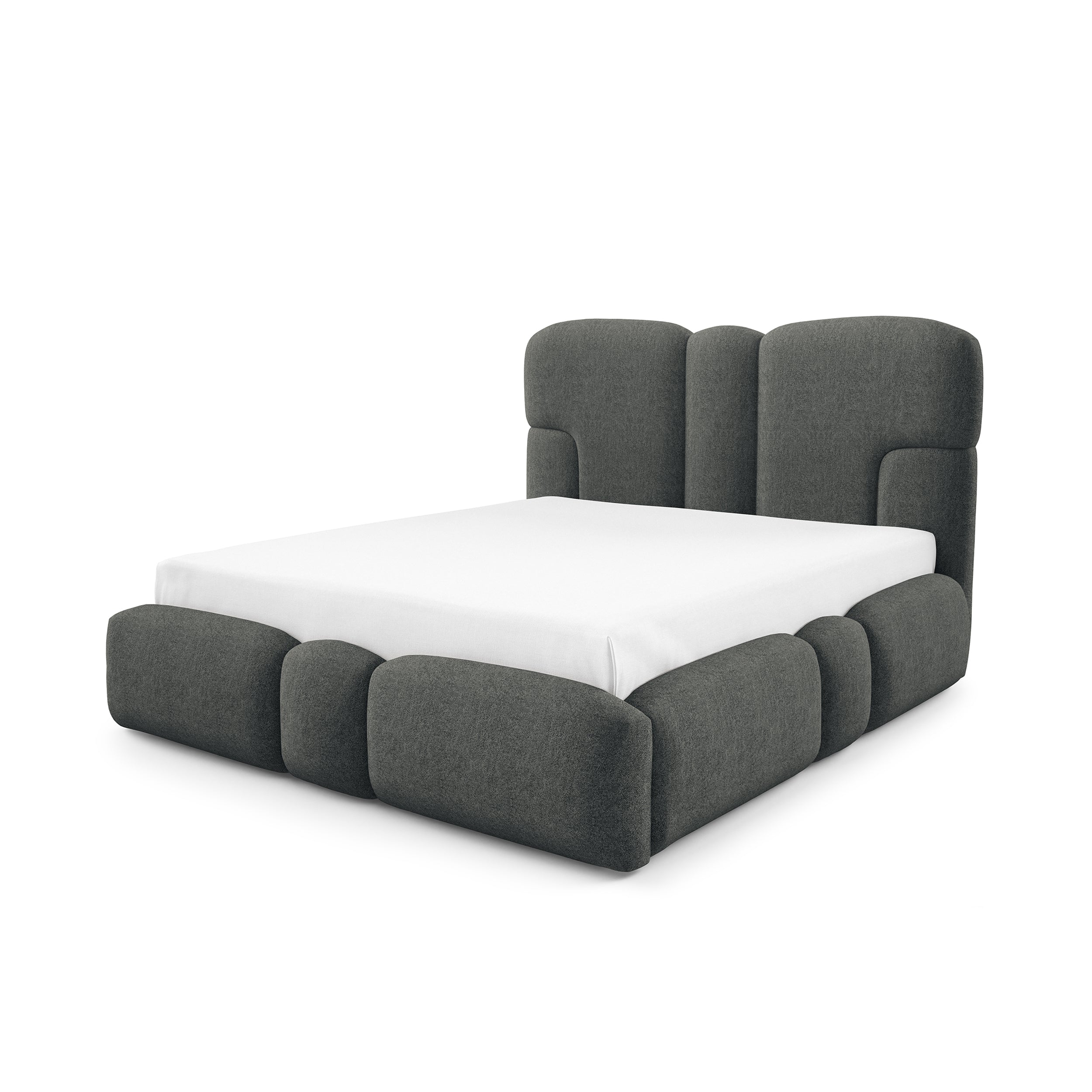Łóżko tapicerowane z pojemnikiem w różnych rozmiarach w stylu soft - tkanina DOHA, LED, wysoki zagłówek | PUFFRA Nie Stalowa Głębia (DOHA 21)