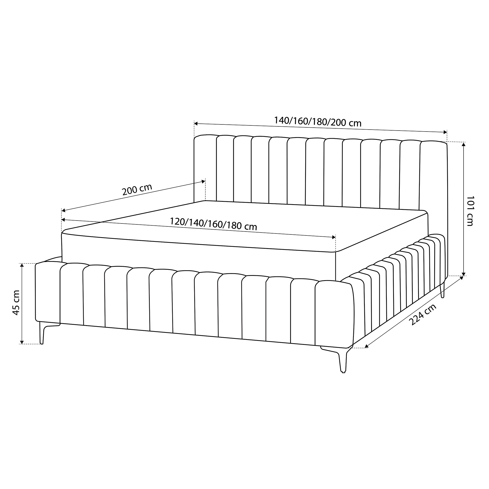 Upholstered bed with storage in modern style – Fresh velvet, vertical stitching | Drevy