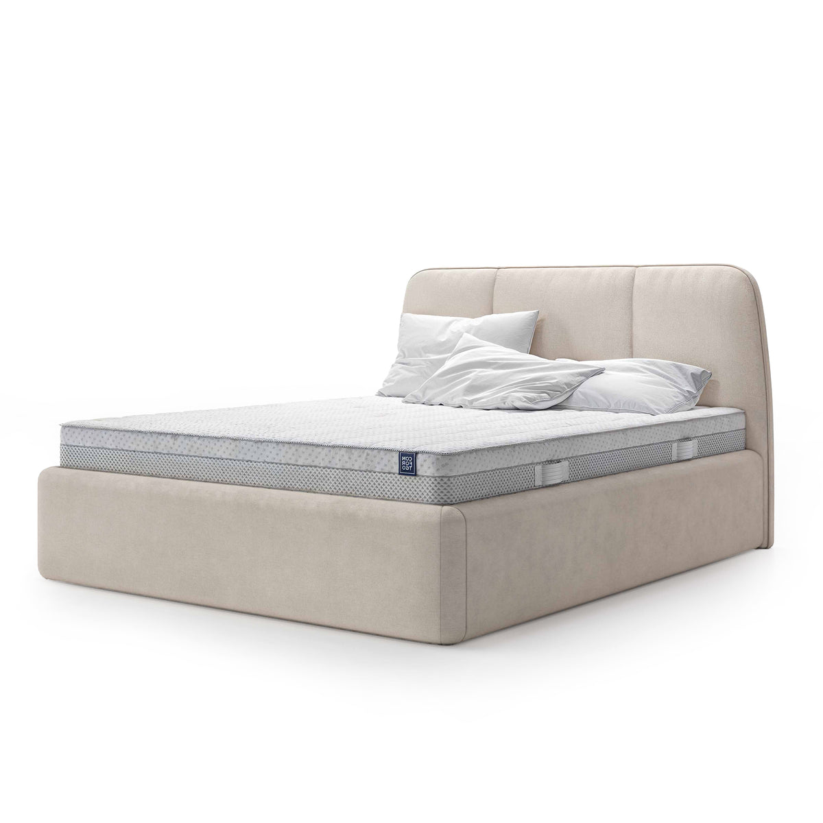 Upholstered Ottoman Bed with Large Storage in Soft Minimalism Style | Elle