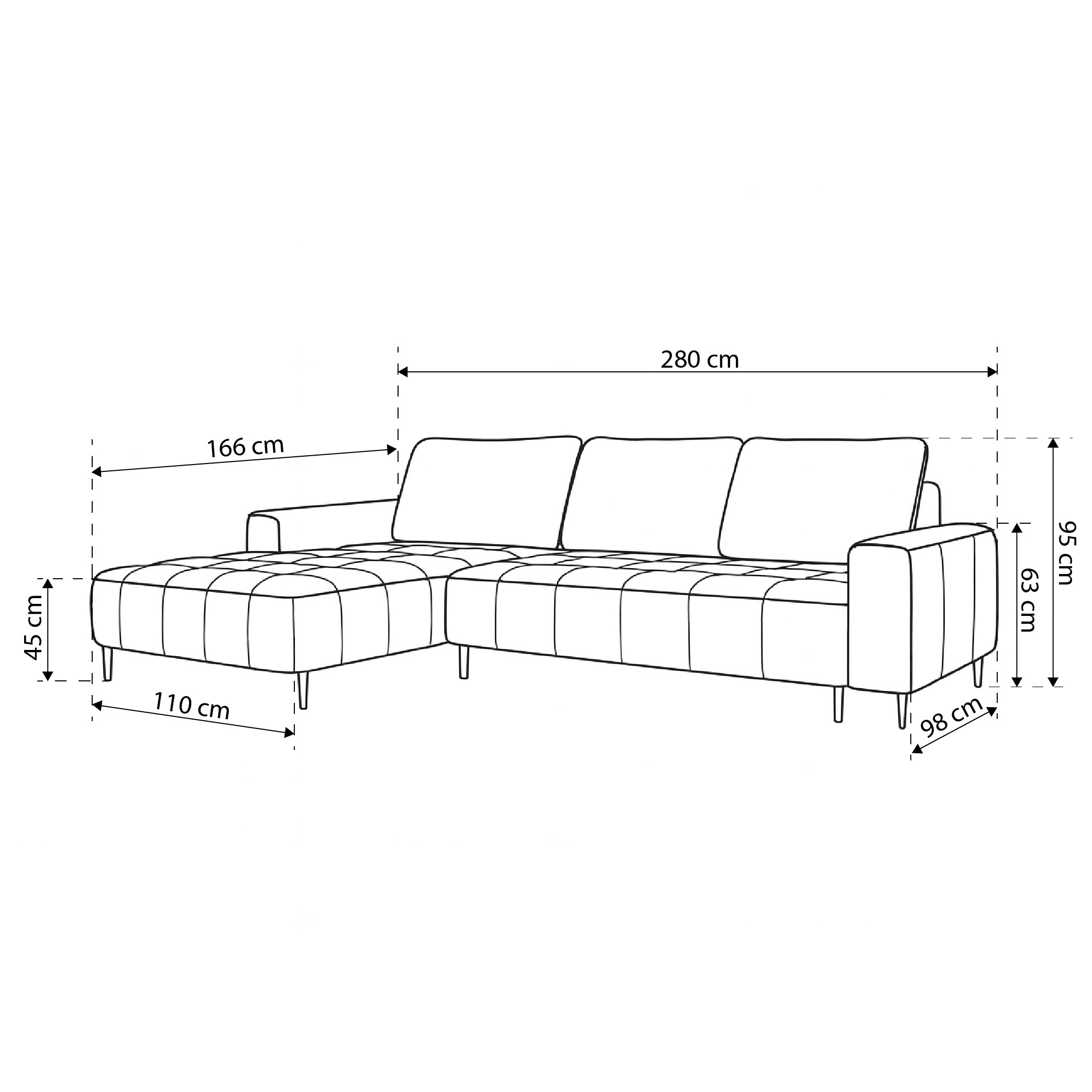 Corner sofa with bedding storage 280 cm in elegant style | Francessco