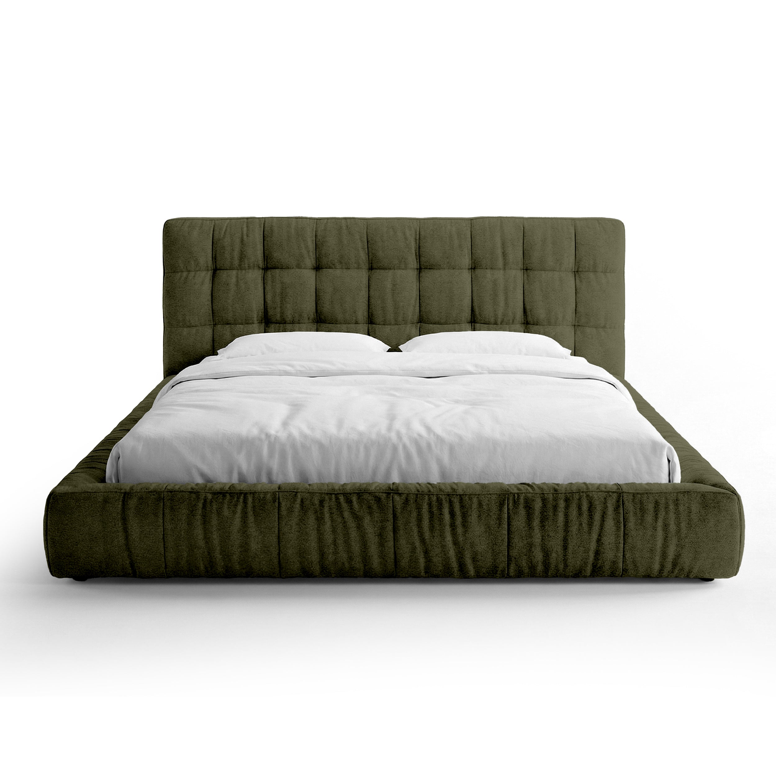 Quilted upholstered bed with a low frame in a modern style | Talaro