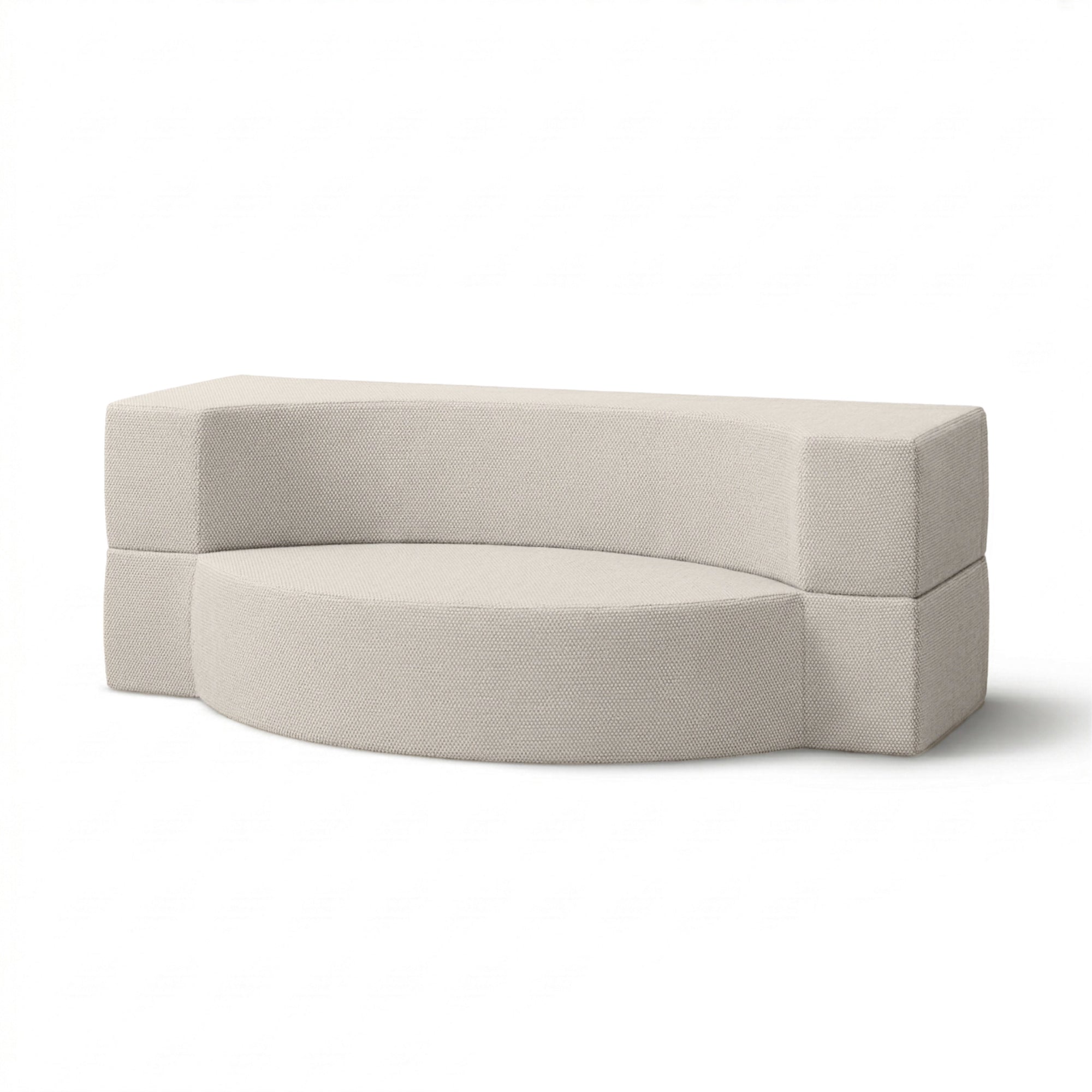 Sofa ogrodowa piankowa 200x100x70 cm w stylu japandi - tkanina outdoorowa Harris, półokrągła forma | Lunaria Lniana Biel (HARRIS 7521)