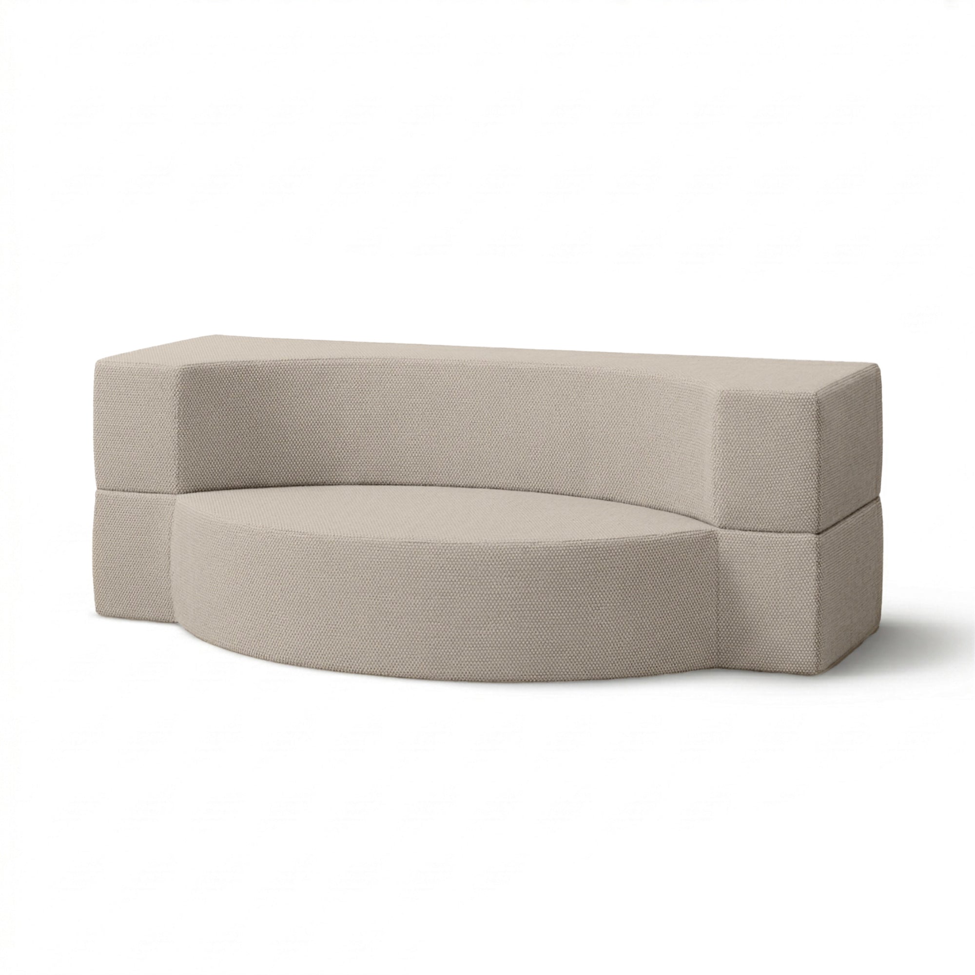 Sofa ogrodowa piankowa 200x100x70 cm w stylu japandi - tkanina outdoorowa Harris, półokrągła forma | Lunaria Perłowy Piasek (HARRIS 7523)