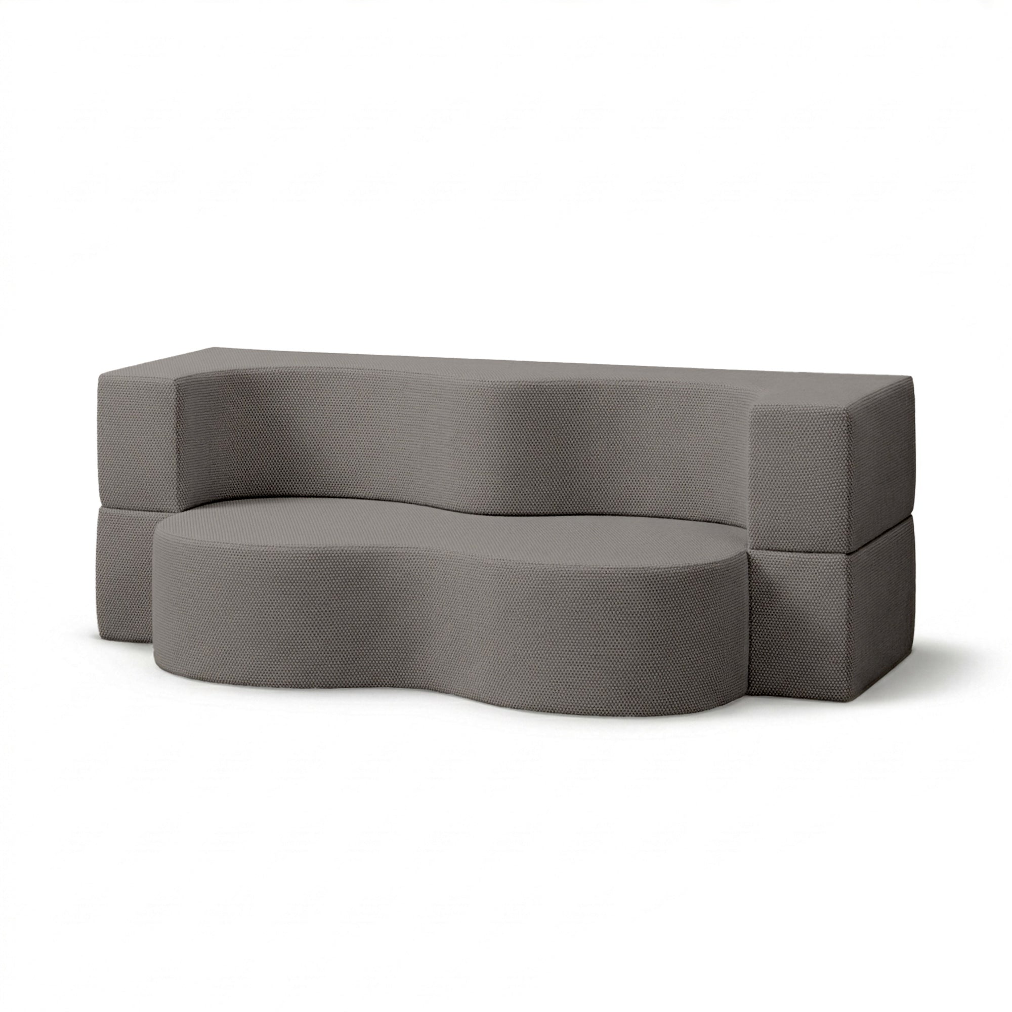 Sofa ogrodowa piankowa z funkcją spania w stylu nowoczesnym - organiczna bryła, tkanina Harris | Kamelia Grafitowy Pył (HARRIS 7525)