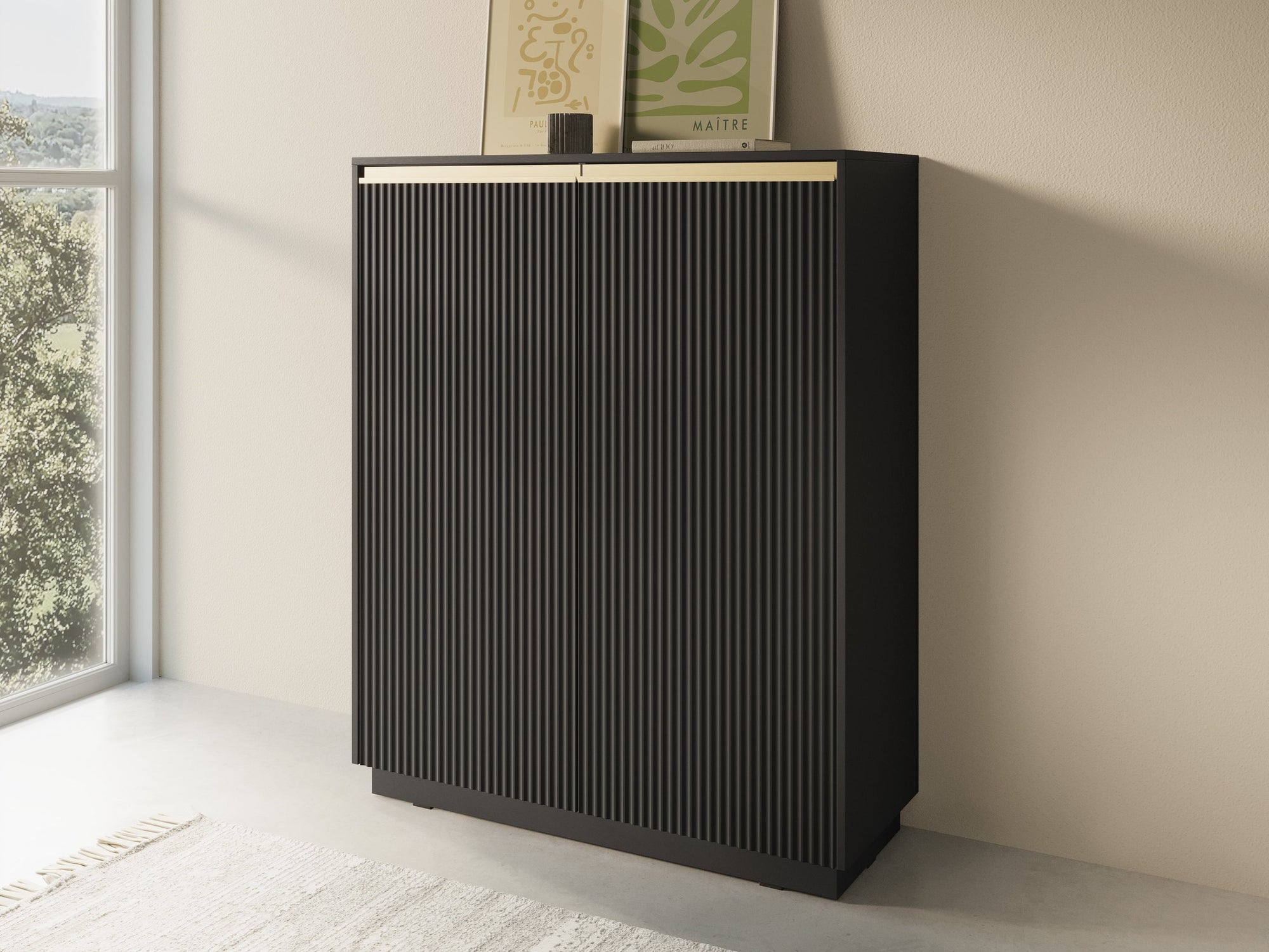 Komoda 104x127 w stylu nowoczesnym - frezowane fronty MDF, złote uchwyty, wysoka zabudowa | Westa