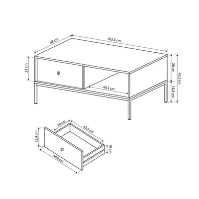 Stolik kawowy 104x47 z szufladą w stylu modern classic | Kviat