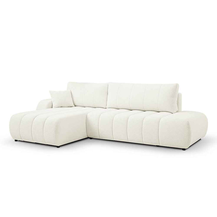 Narożnik z funkcją spania DL 276 cm w stylu nowoczesnym – tkanina Lambi, dekoracyjne przeszycia, pojemnik | BALOA Kość Słoniowa (LAMBI 01)