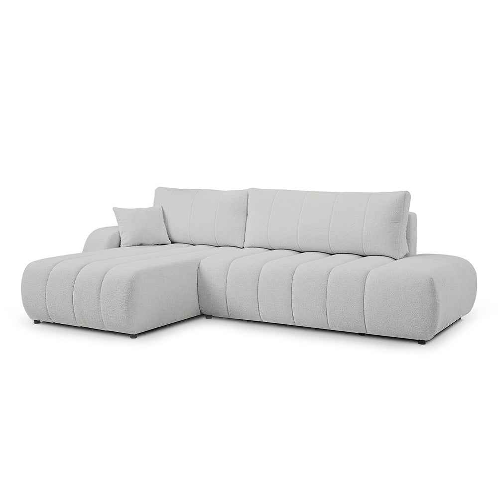 Narożnik z funkcją spania DL 276 cm w stylu nowoczesnym – tkanina Lambi, dekoracyjne przeszycia, pojemnik | BALOA Mglisty Kamień (LAMBI 09)