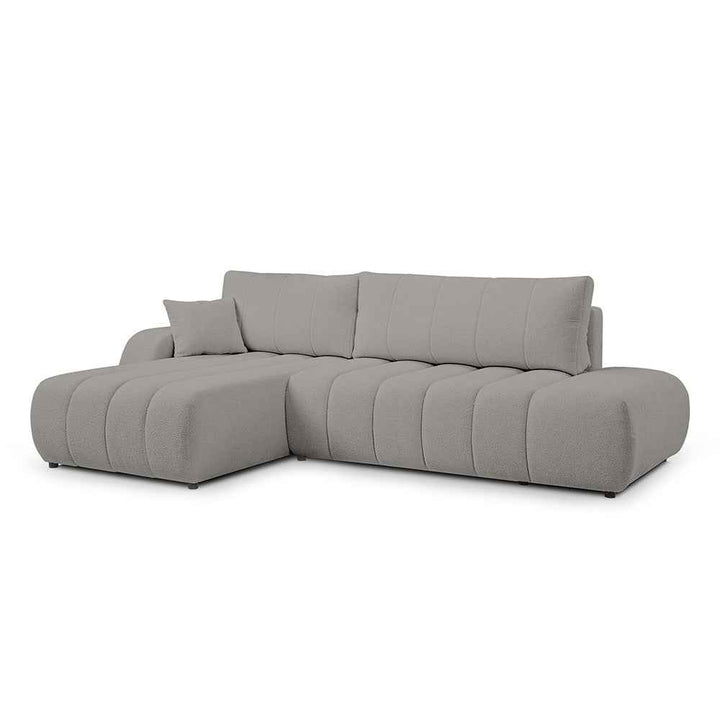 Narożnik z funkcją spania DL 276 cm w stylu nowoczesnym – tkanina Lambi, dekoracyjne przeszycia, pojemnik | BALOA Popielista Poświata (LAMBI 11)