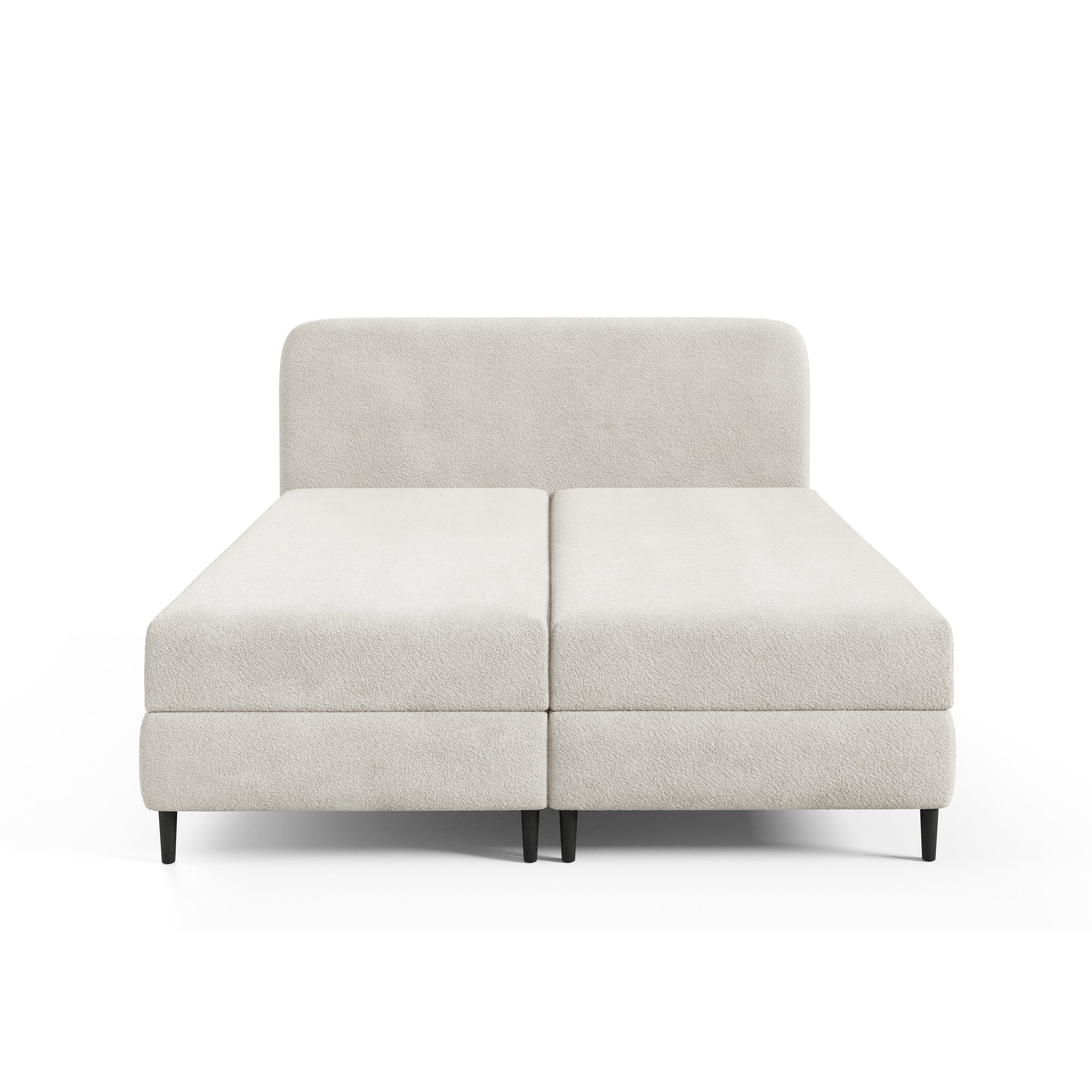 Łóżko kontynentalne z pojemnikiem w stylu nowoczesnym – tkanina Lambi, wysokie nóżki | Anemon