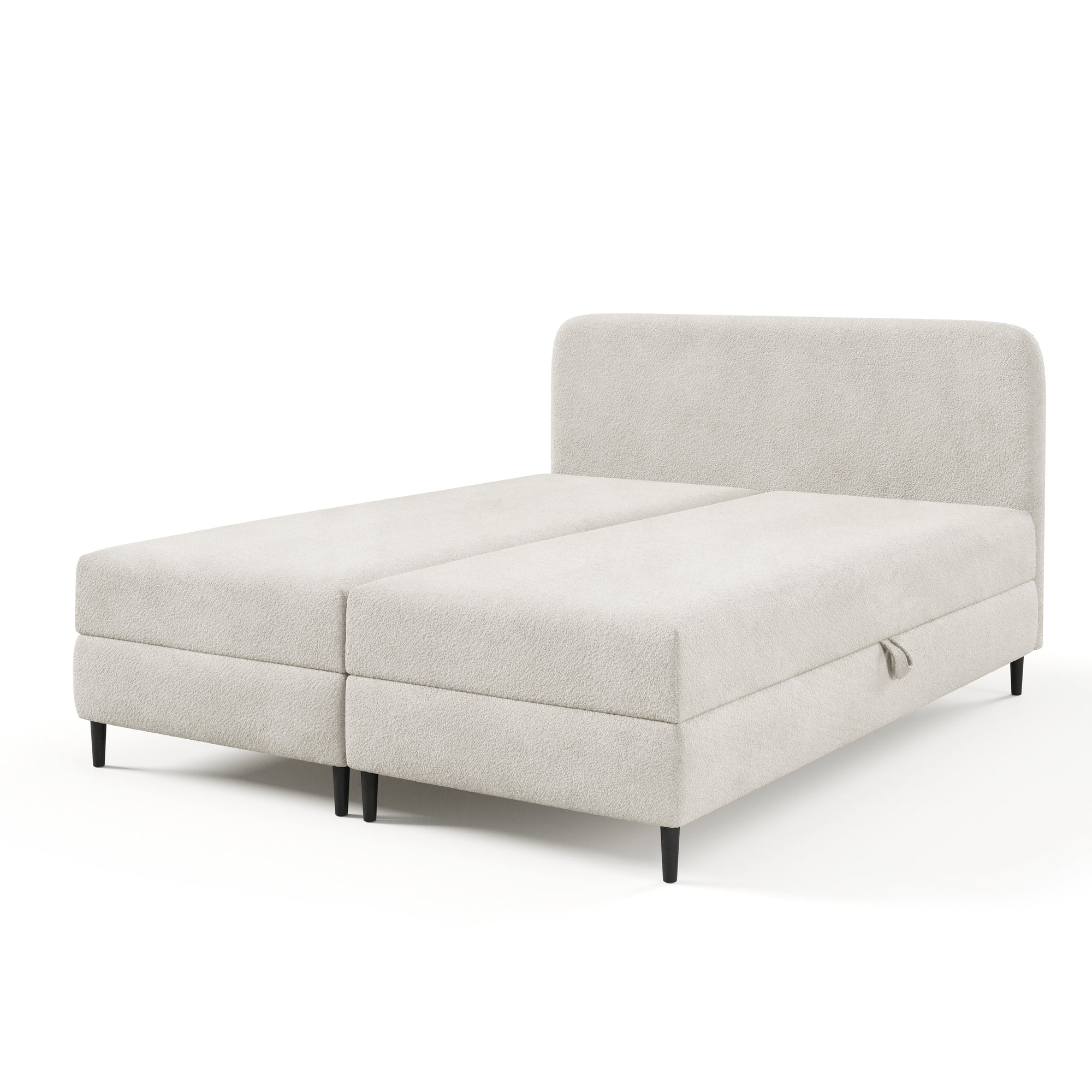 Łóżko kontynentalne z pojemnikiem w stylu nowoczesnym – tkanina Lambi, wysokie nóżki | Anemon 200 Kość Słoniowa (LAMBI 01)