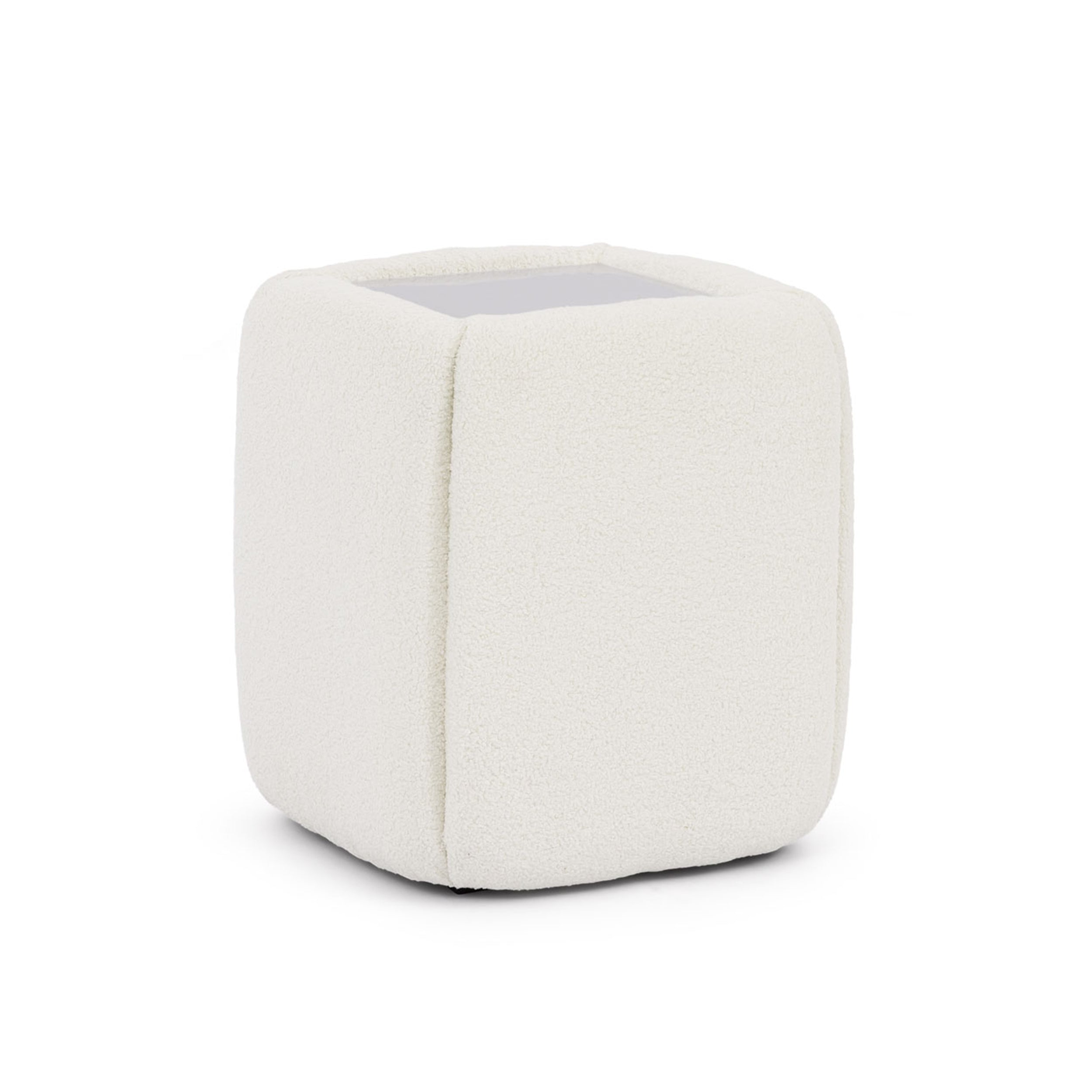 Stolik nocny 50x55 bez szuflad w stylu minimalistycznym - tapicerowany, szklany blat | Neria Kość Słoniowa (LAMBI 01)