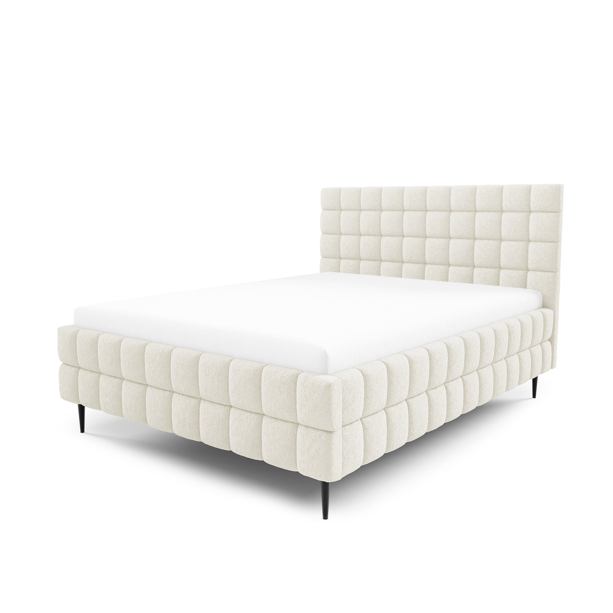 Łóżko tapicerowane z pojemnikiem w różnych rozmiarach w stylu nowoczesnym - tkanina Lambi, pikowany zagłówek | Stratus Tak Kość Słoniowa (LAMBI 01)