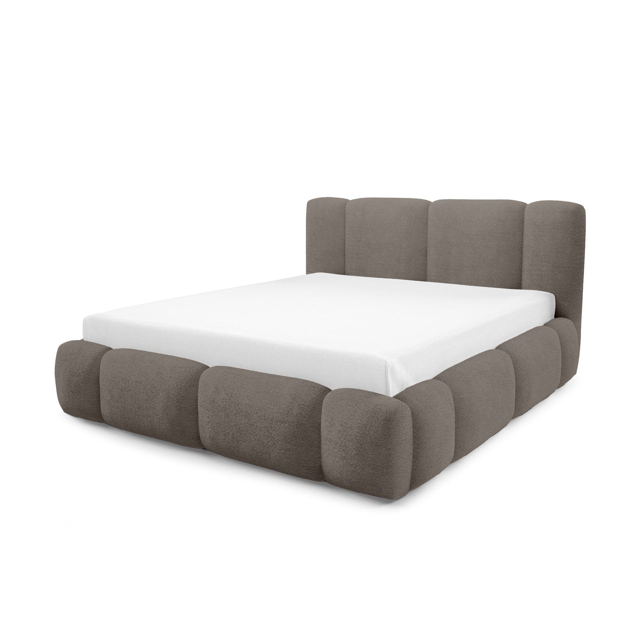 Łóżko tapicerowane z pojemnikiem w różnych rozmiarach w stylu japandi - LED, zagłówek segmentowy | Neria Nie Dębowe Cienie (LAMBI 03)