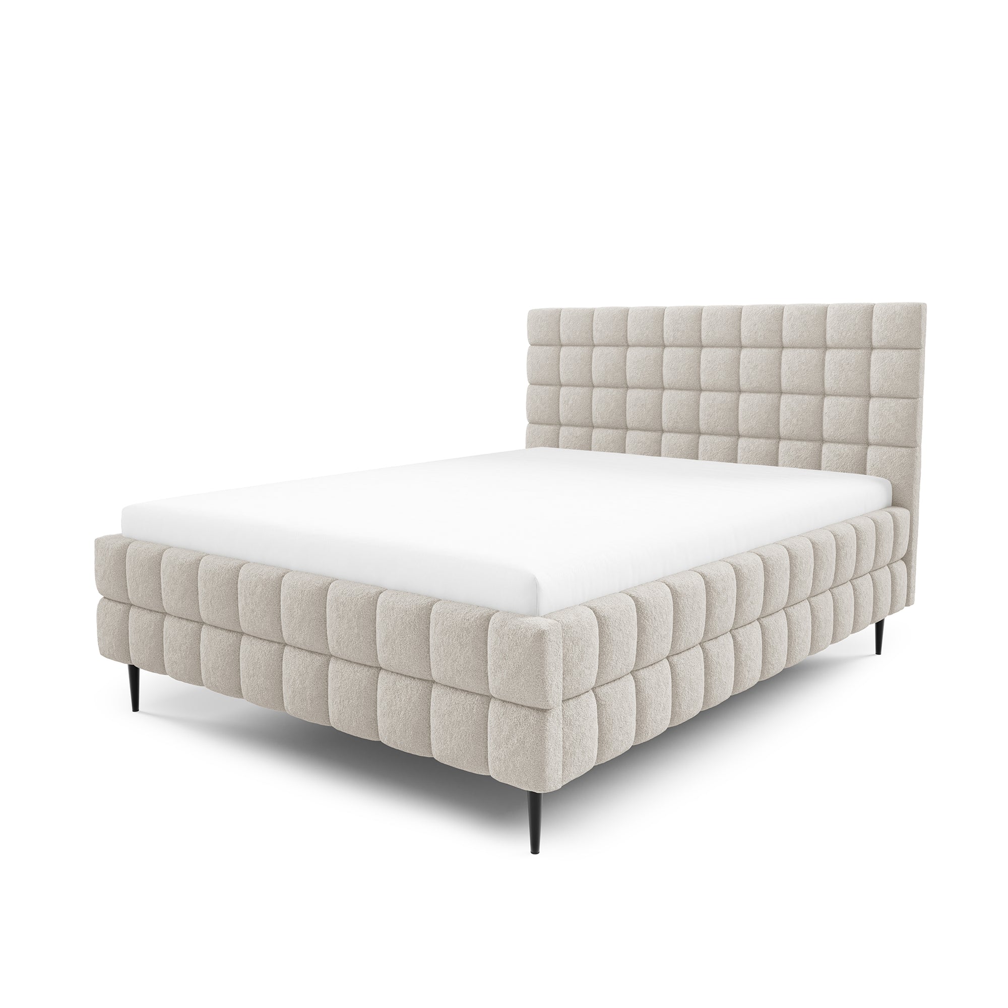 Łóżko tapicerowane z pojemnikiem w różnych rozmiarach w stylu nowoczesnym - tkanina Lambi, pikowany zagłówek | Stratus Tak Piaskowy Len (LAMBI 05)