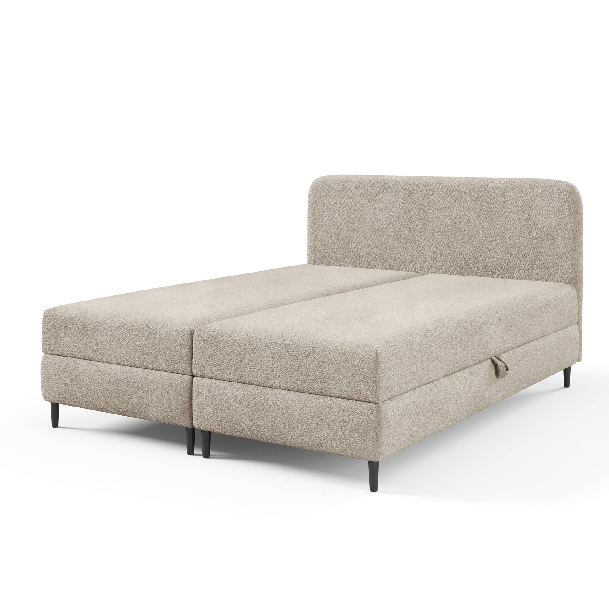 Łóżko kontynentalne z pojemnikiem w stylu nowoczesnym – tkanina Lambi, wysokie nóżki | Anemon 200 Aksamitny Beż (LAMBI 06)