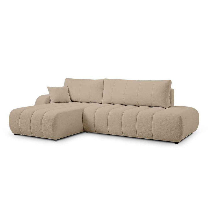 Narożnik z funkcją spania DL 276 cm w stylu nowoczesnym – tkanina Lambi, dekoracyjne przeszycia, pojemnik | BALOA Aksamitny Beż (LAMBI 06)