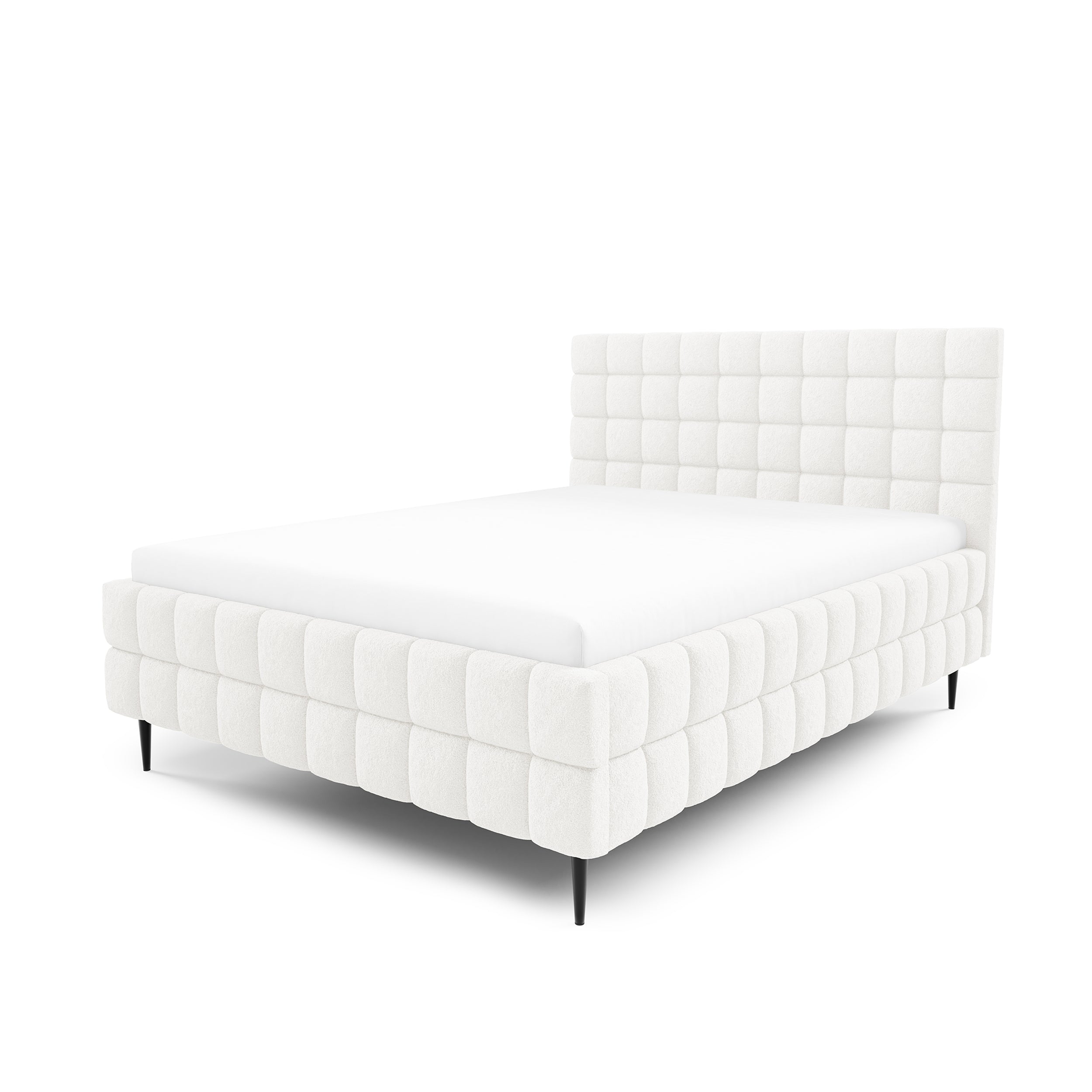 Łóżko tapicerowane z pojemnikiem w różnych rozmiarach w stylu nowoczesnym - tkanina Lambi, pikowany zagłówek | Stratus Tak Poranna Mgiełka (LAMBI 07)