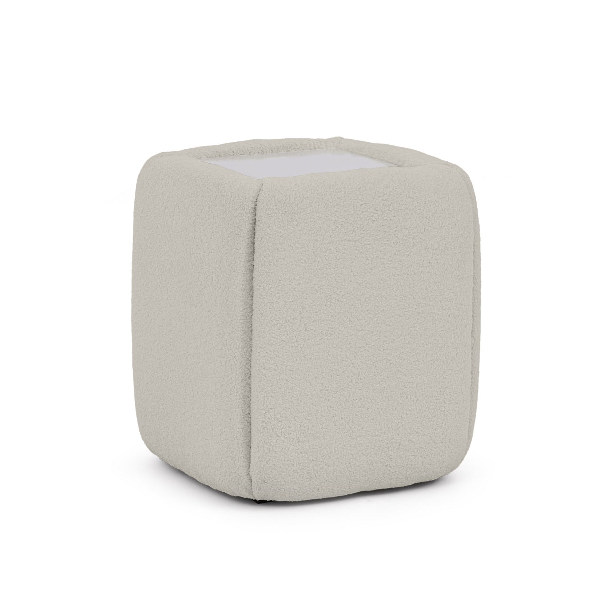 Stolik nocny 50x55 bez szuflad w stylu minimalistycznym - tapicerowany, szklany blat | Neria Pudrowa Kość (LAMBI 08)