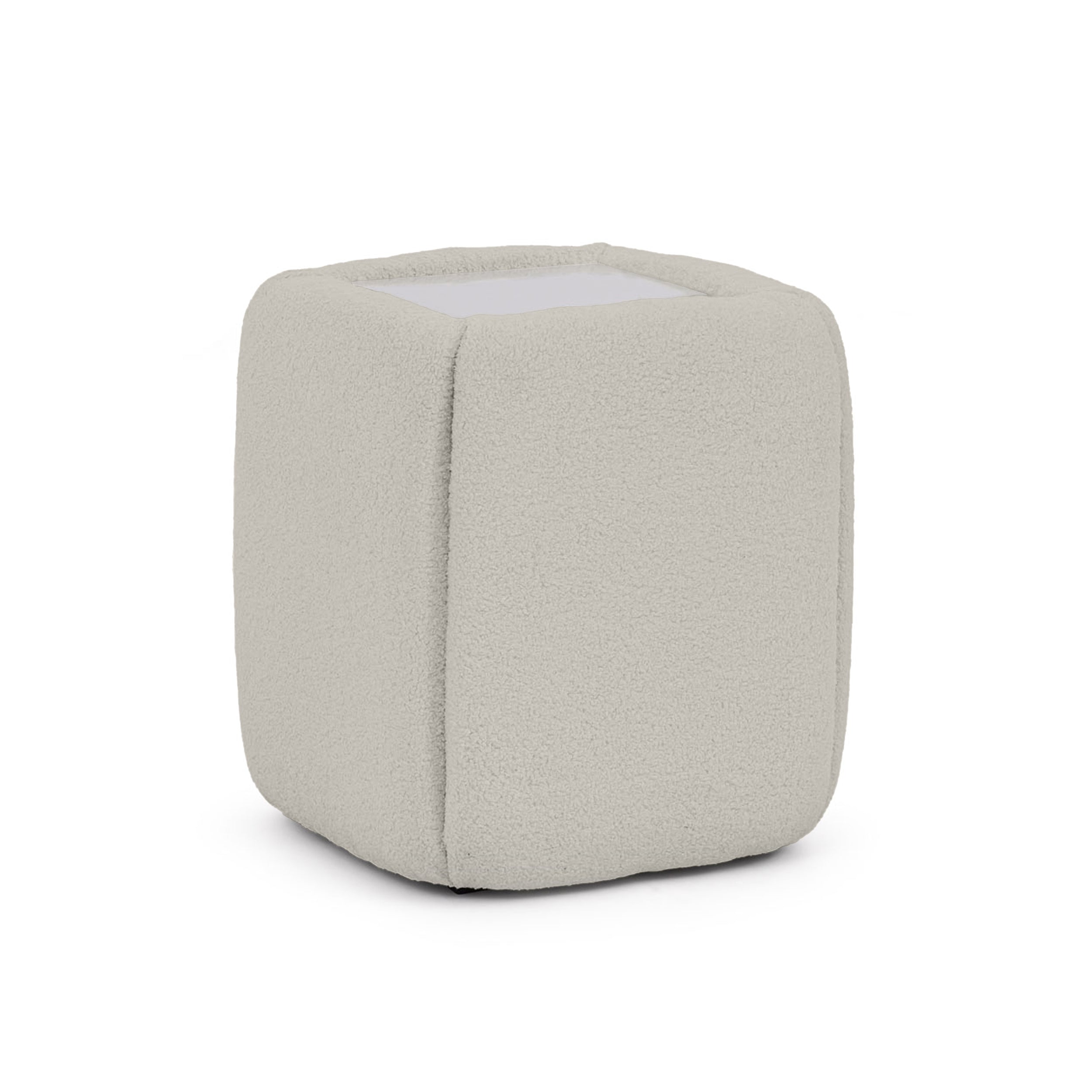 Stolik nocny 50x55 bez szuflad w stylu minimalistycznym - tapicerowany, szklany blat | Neria Pudrowa Kość (LAMBI 08)