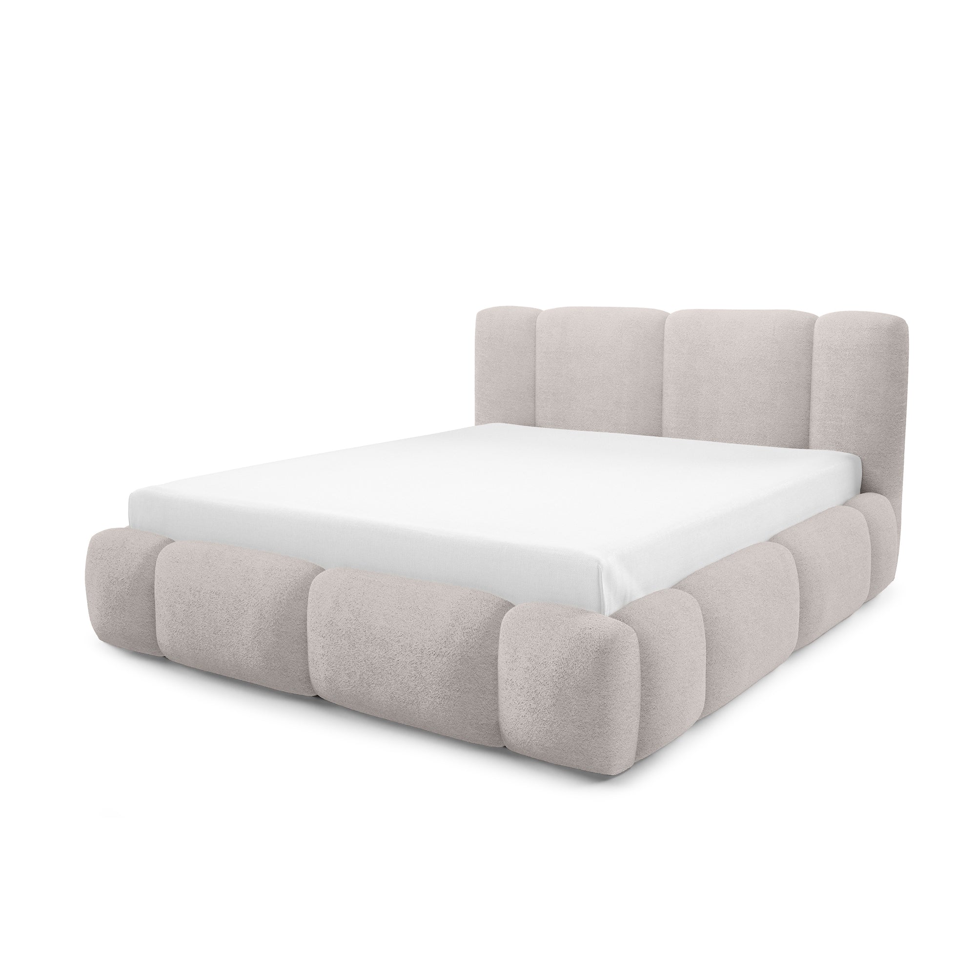 Łóżko tapicerowane z pojemnikiem w różnych rozmiarach w stylu japandi - LED, zagłówek segmentowy | Neria Nie Mglisty Kamień (LAMBI 09)