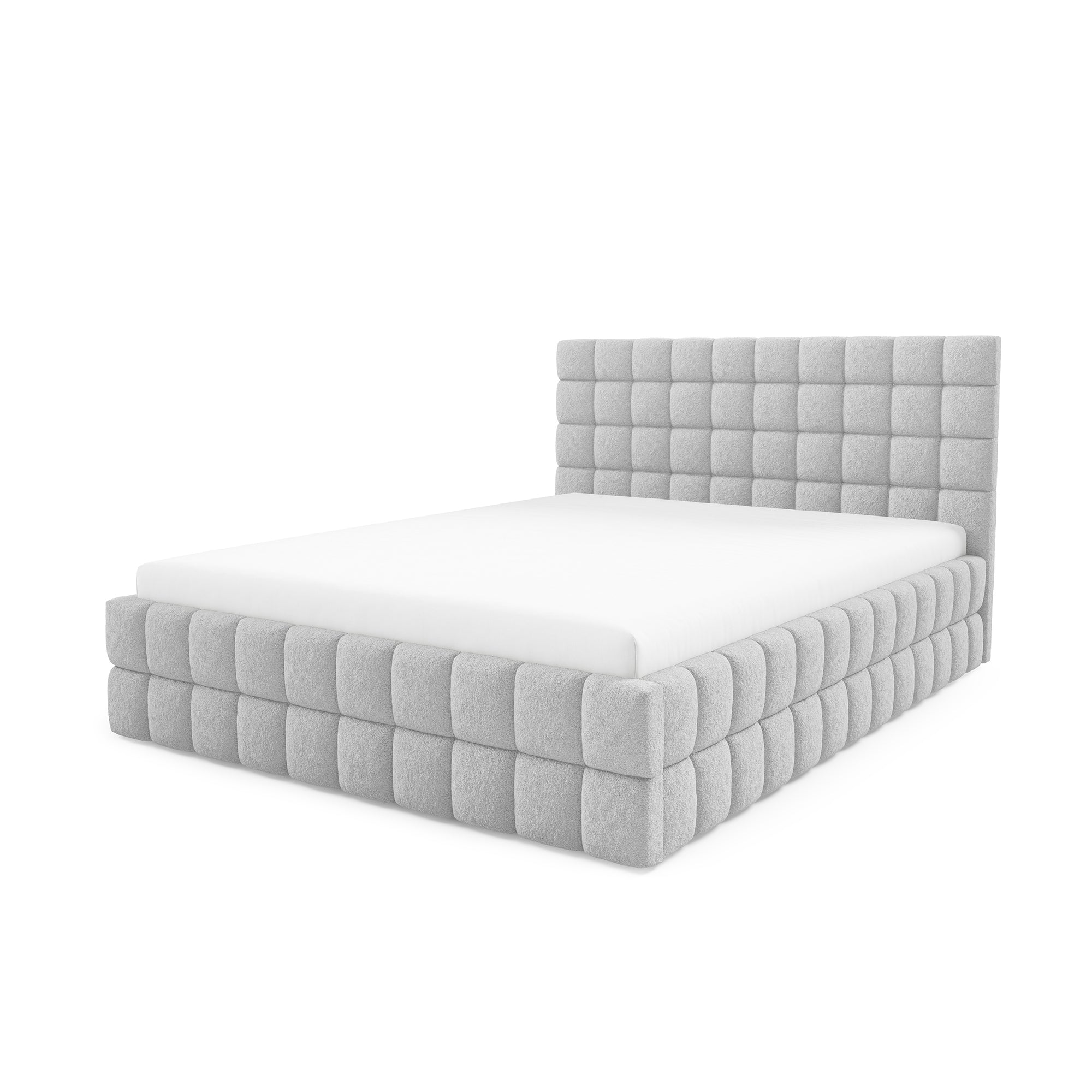 Łóżko tapicerowane z pojemnikiem w różnych rozmiarach w stylu nowoczesnym - tkanina Lambi, pikowany zagłówek | Stratus Nie Popielista Poświata (LAMBI 11)