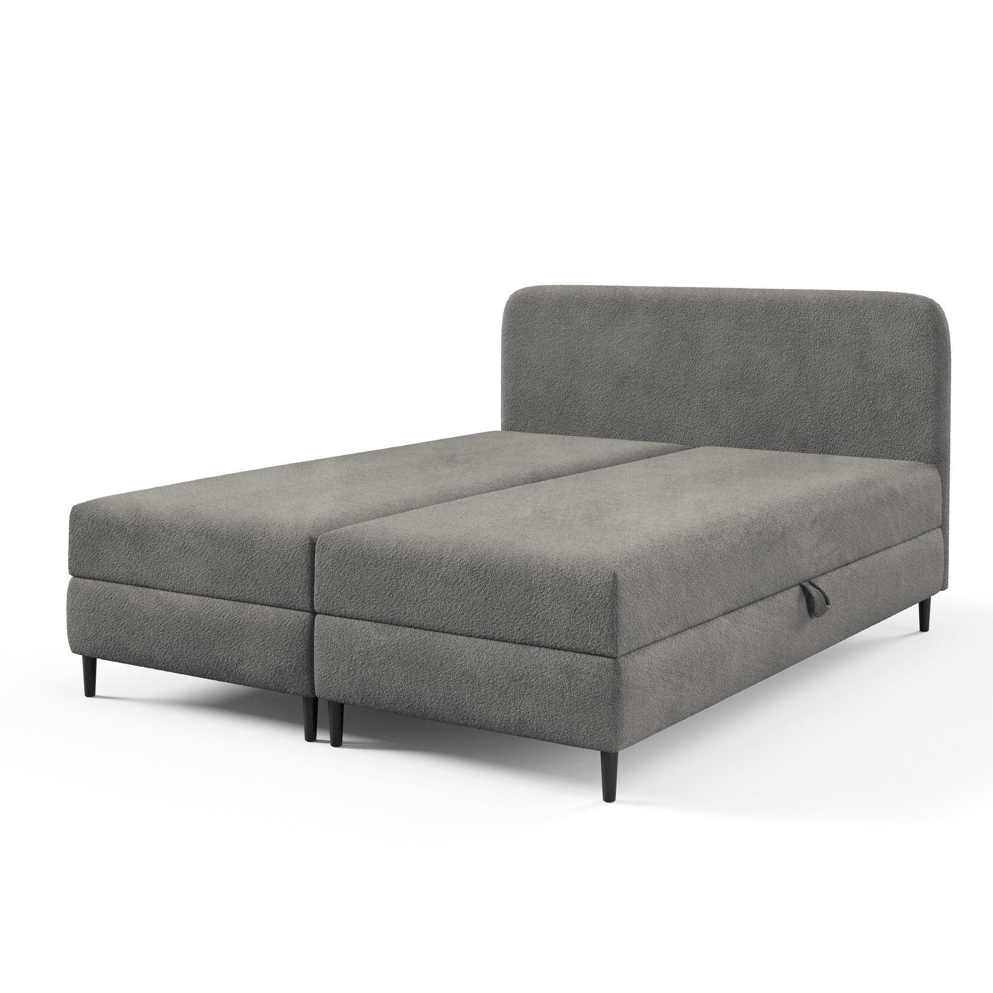 Łóżko kontynentalne z pojemnikiem w stylu nowoczesnym – tkanina Lambi, wysokie nóżki | Anemon 200 Perłowa Szarość (LAMBI 12)