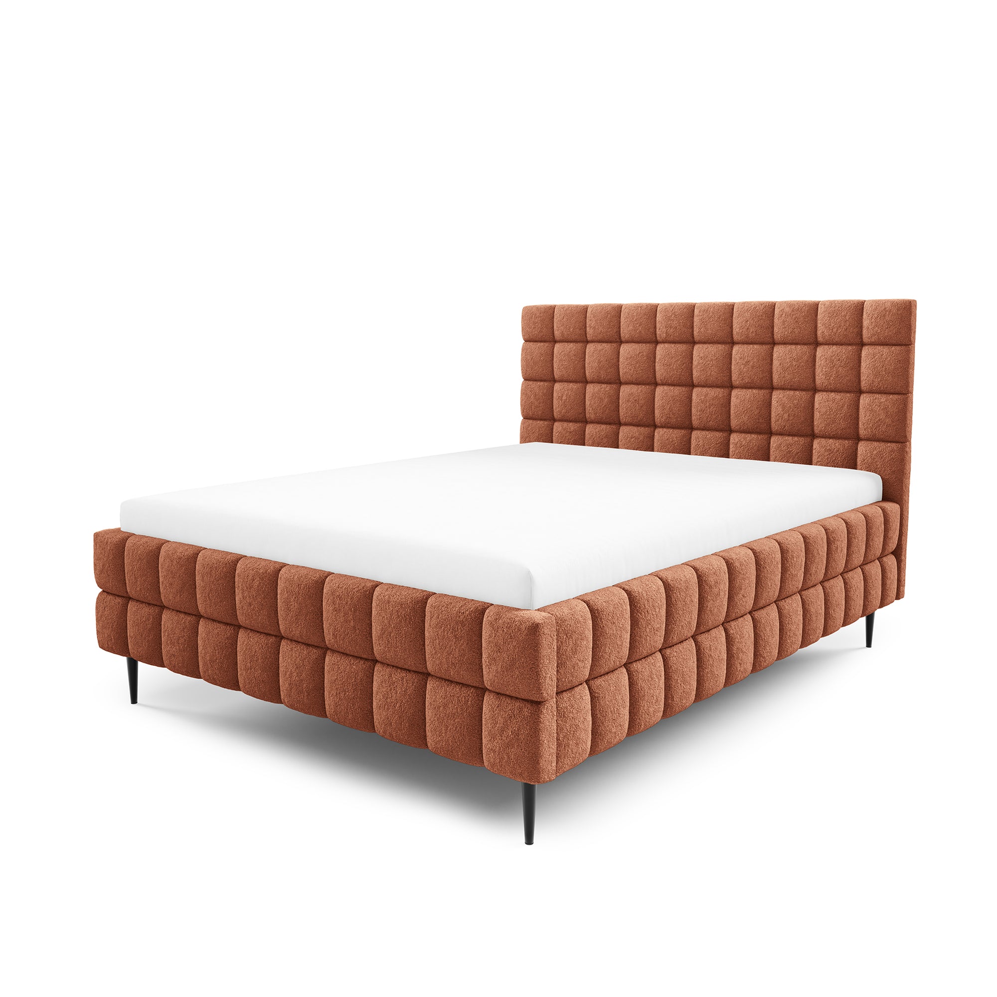 Łóżko tapicerowane z pojemnikiem w różnych rozmiarach w stylu nowoczesnym - tkanina Lambi, pikowany zagłówek | Stratus Tak Miedziany Blask (LAMBI 14)