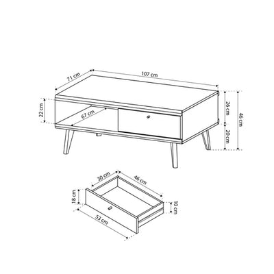 Stolik kawowy 107x46 z szufladą w stylu skandynawskim | Lato