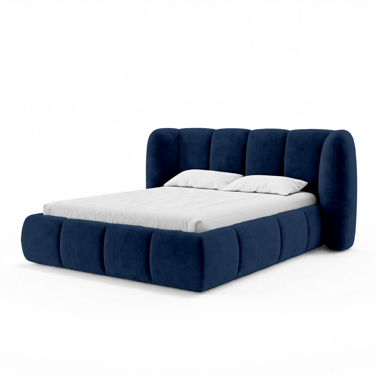 Upholstered bed with vertical tufting and storage in a soft modern style | Ventara