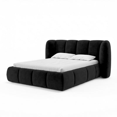 Upholstered bed with vertical tufting and storage in a soft modern style | Ventara
