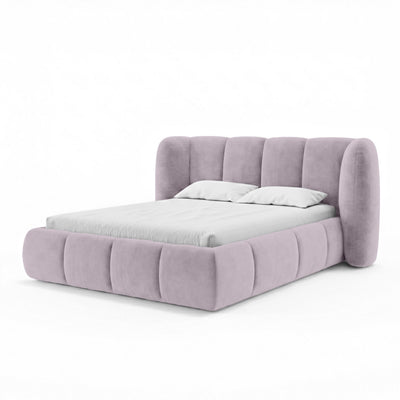 Upholstered bed with vertical tufting and storage in a soft modern style | Ventara