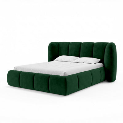 Upholstered bed with vertical tufting and storage in a soft modern style | Ventara