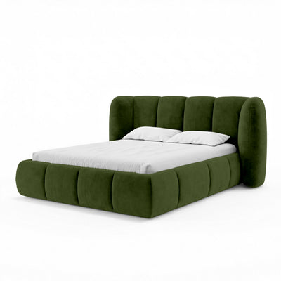 Upholstered bed with vertical tufting and storage in a soft modern style | Ventara