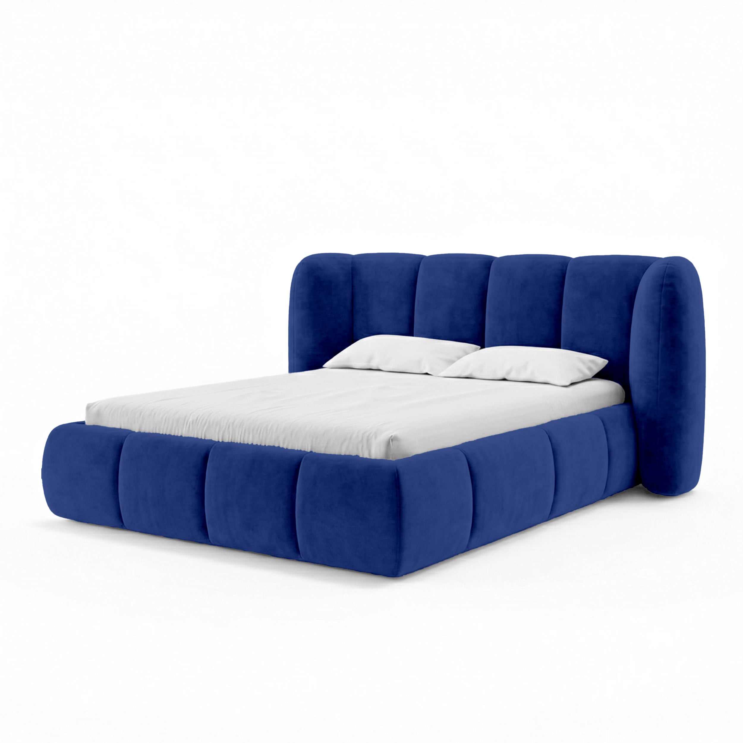 Upholstered bed with vertical tufting and storage in a soft modern style | Ventara