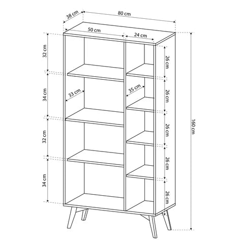 Regał 80x160 z półkami i szafkami w stylu japandi | Mandala