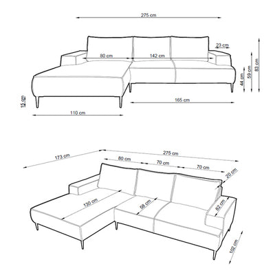 3-seater corner sofa 275 cm in modern classic style | May