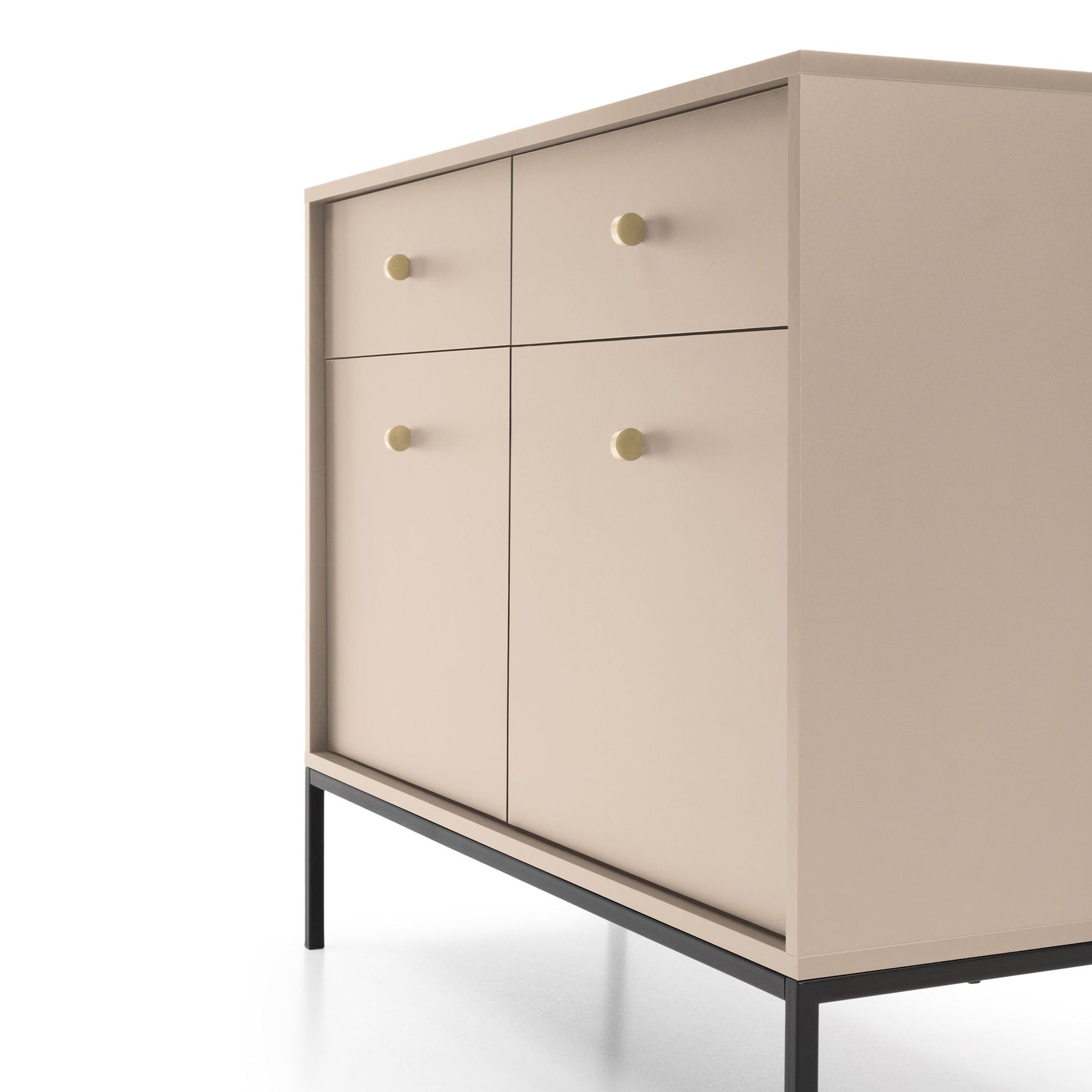 Komoda 104x84 w stylu vintage - szuflady z cichym domykiem, złote uchwyty, metalowa podstawa | Kviat
