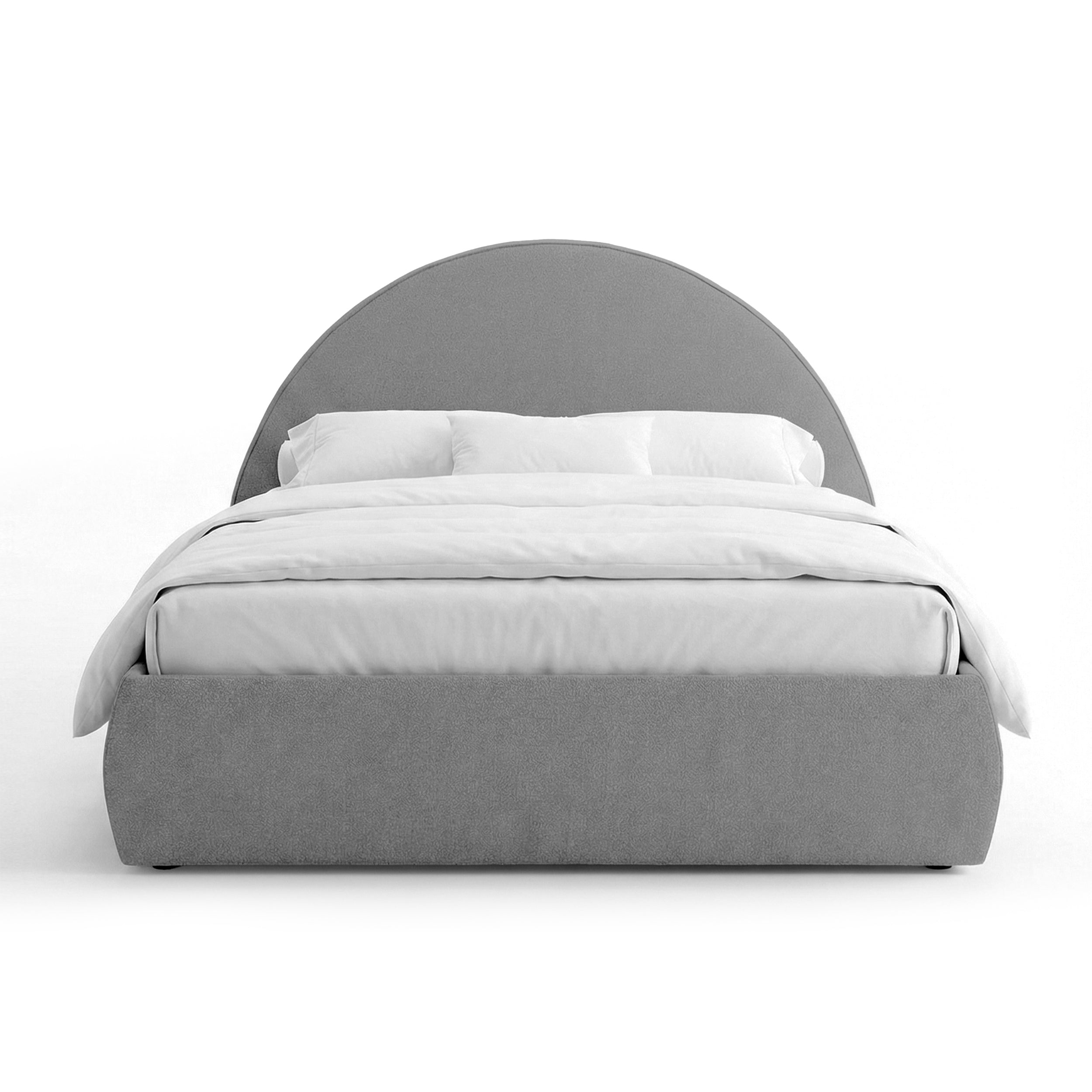 Upholstered bed with storage and a semicircular headboard in a modern style | Orizo