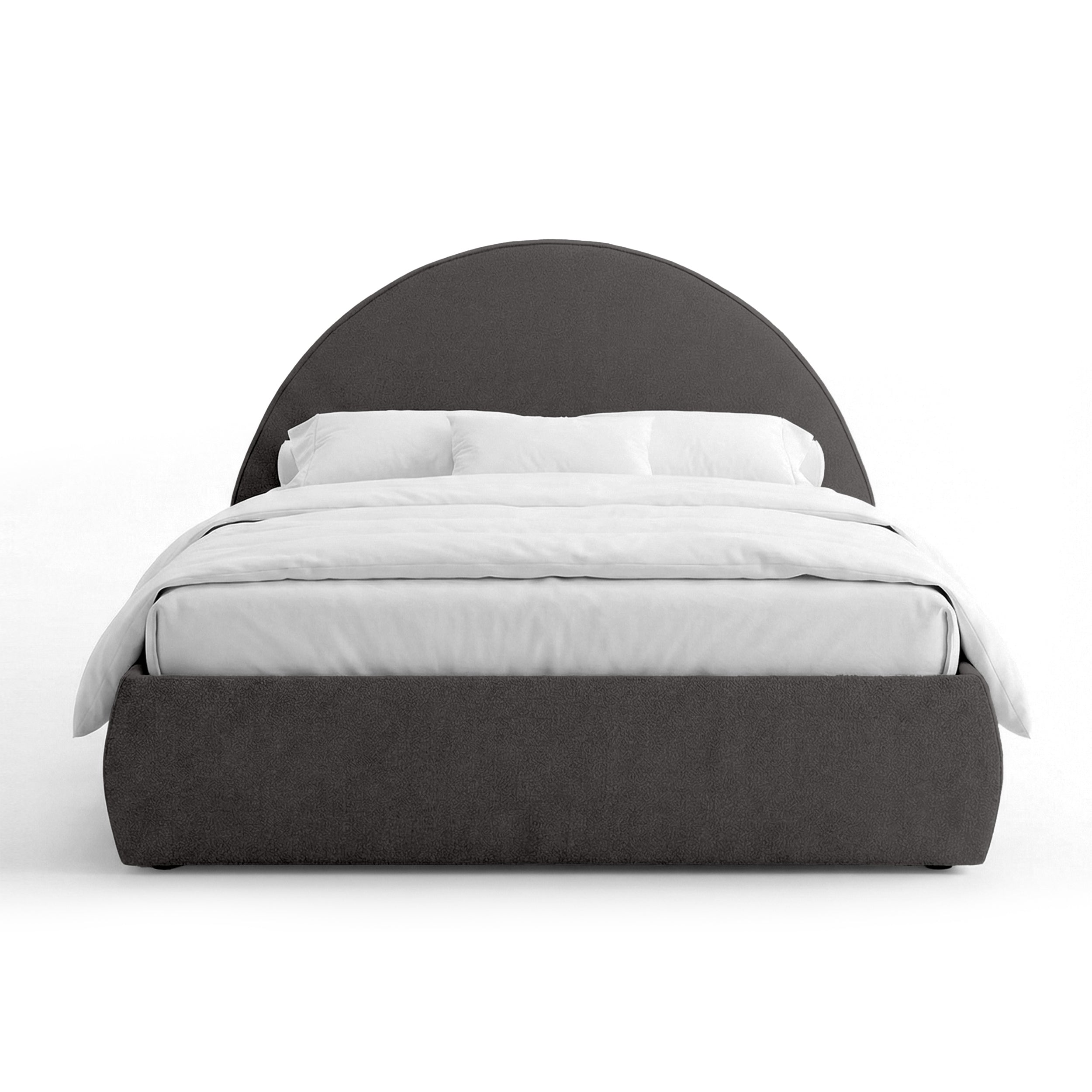 Upholstered bed with storage and a semicircular headboard in a modern style | Orizo