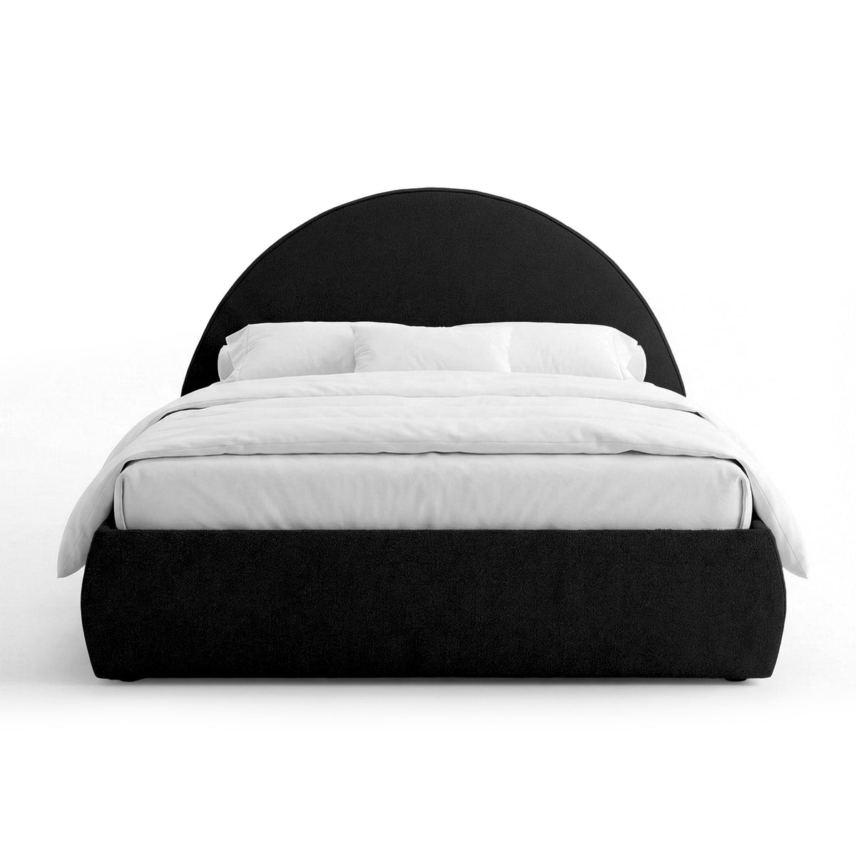 Upholstered bed with storage and a semicircular headboard in a modern style | Orizo