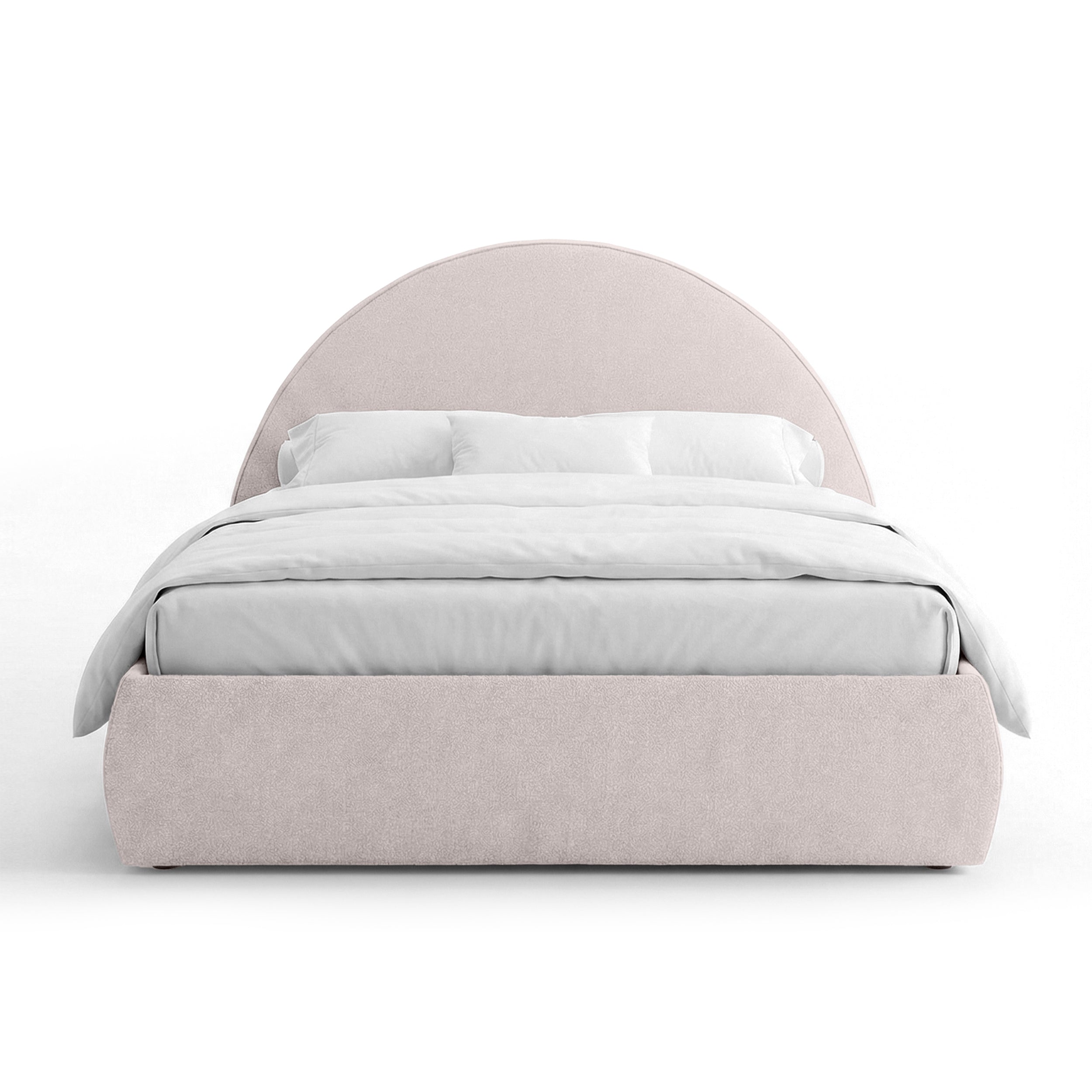 Upholstered bed with storage and a semicircular headboard in a modern style | Orizo