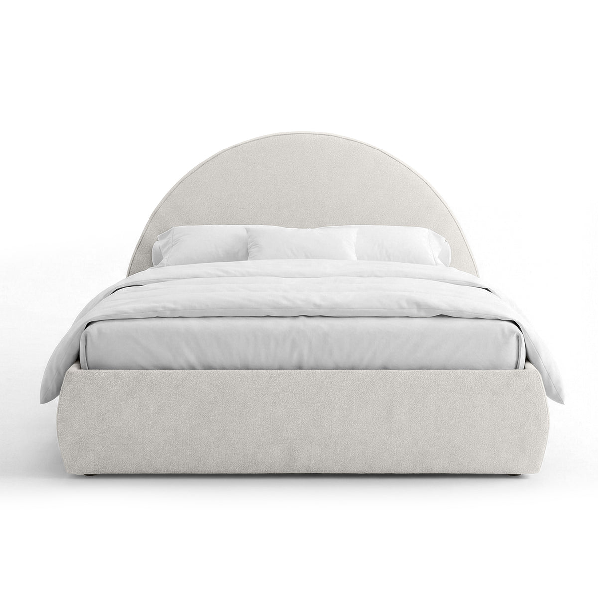 Upholstered bed with storage and a semicircular headboard in a modern style | Orizo
