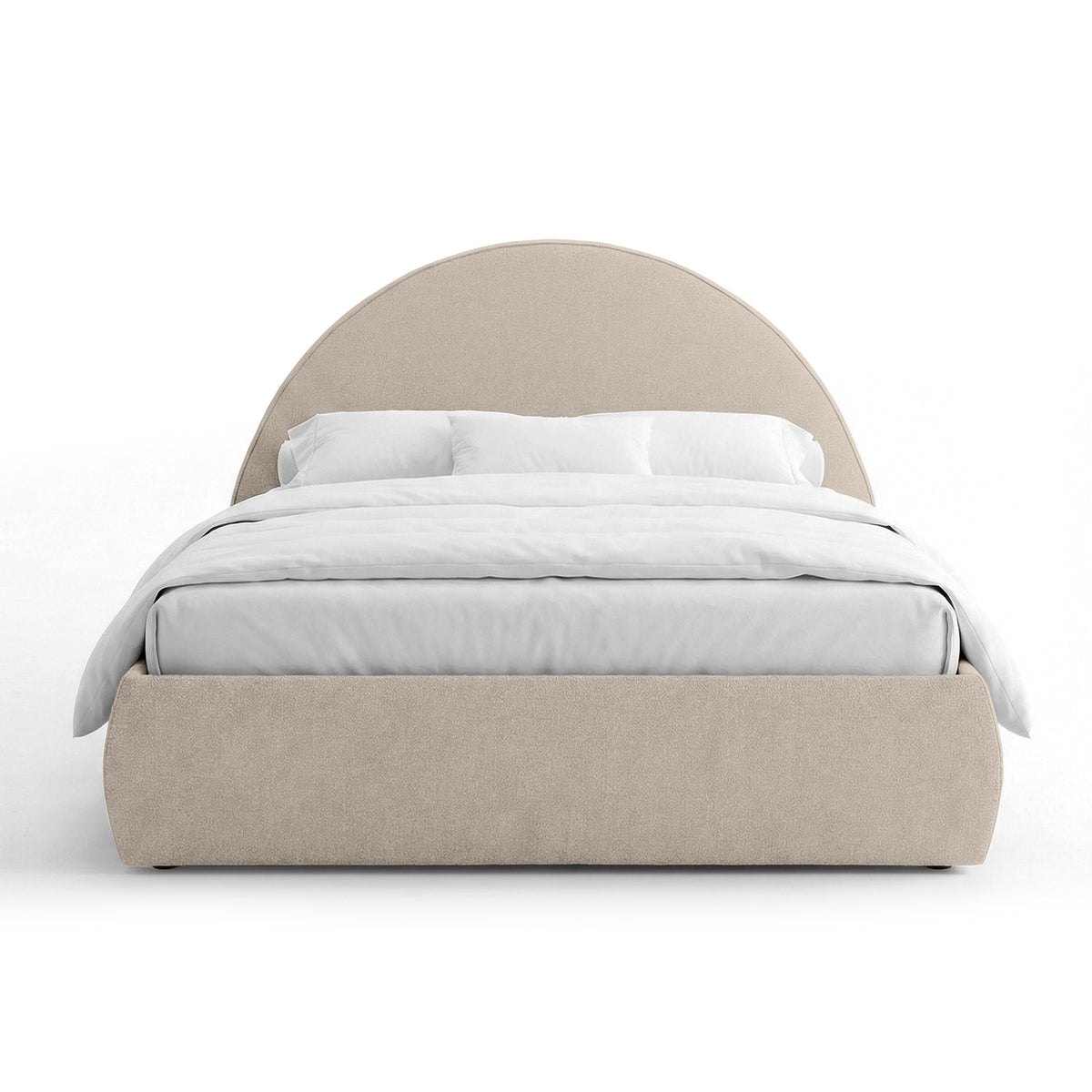 Upholstered bed with storage and a semicircular headboard in a modern style | Orizo