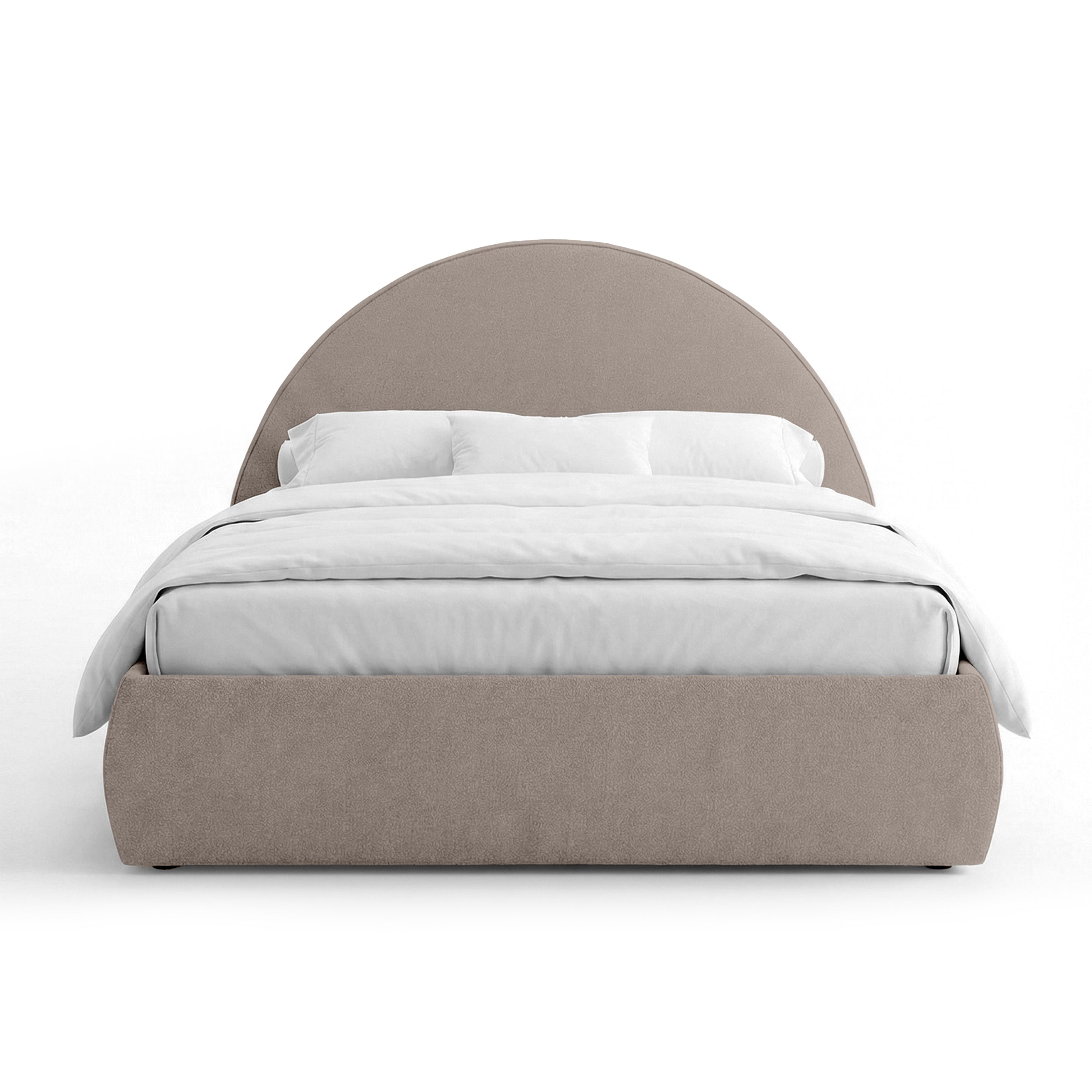 Upholstered bed with storage and a semicircular headboard in a modern style | Orizo
