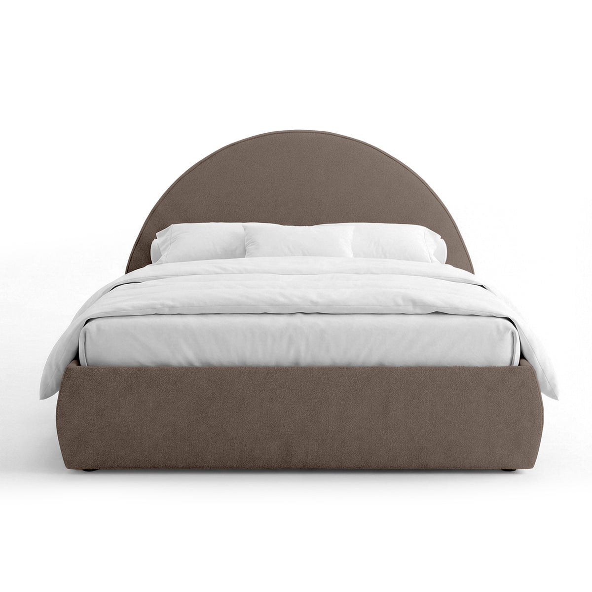 Upholstered bed with storage and a semicircular headboard in a modern style | Orizo