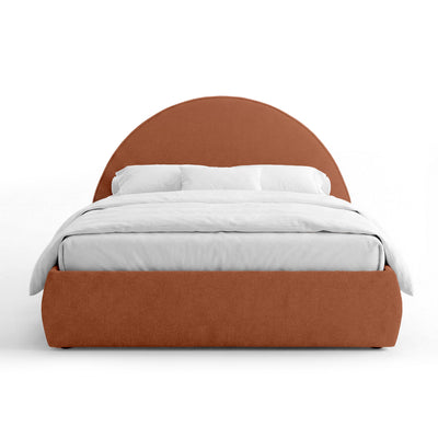 Upholstered bed with storage and a semicircular headboard in a modern style | Orizo