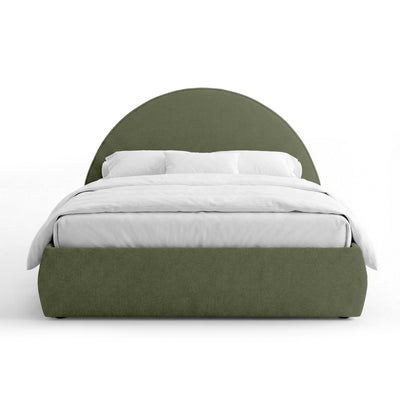 Upholstered bed with storage and a semicircular headboard in a modern style | Orizo