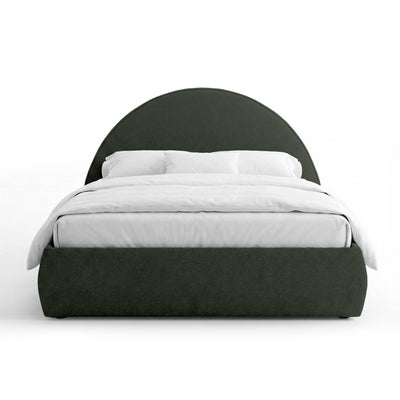 Upholstered bed with storage and a semicircular headboard in a modern style | Orizo
