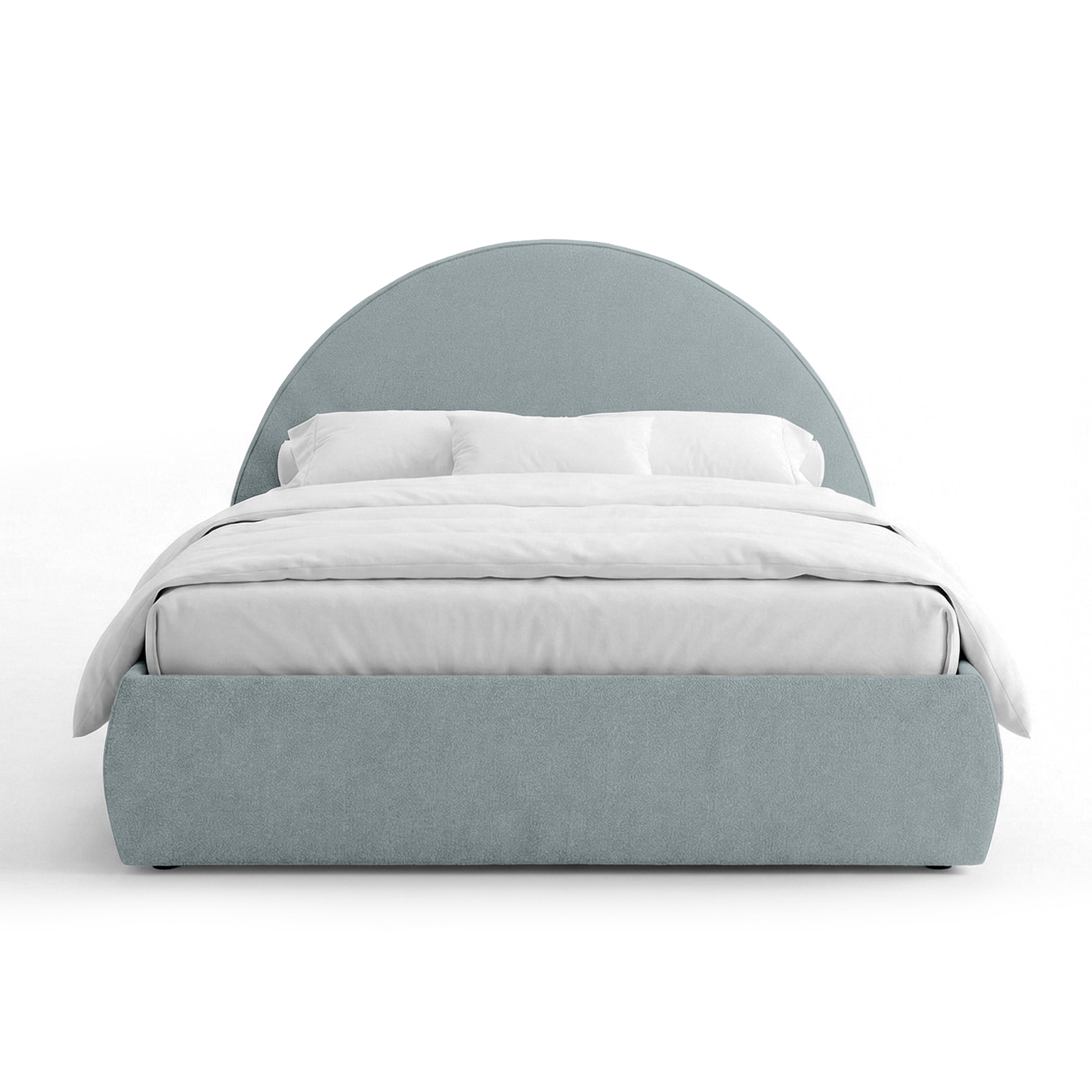 Upholstered bed with storage and a semicircular headboard in a modern style | Orizo